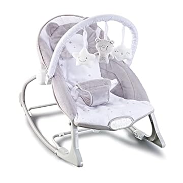 MaxiBaby Cadeira de Descanso Musical Urso Polar, Acompanha 3 Brinquedos Interativos, Cinto 3 pontos e Alça Removível (Até 18kgs), Neutra
