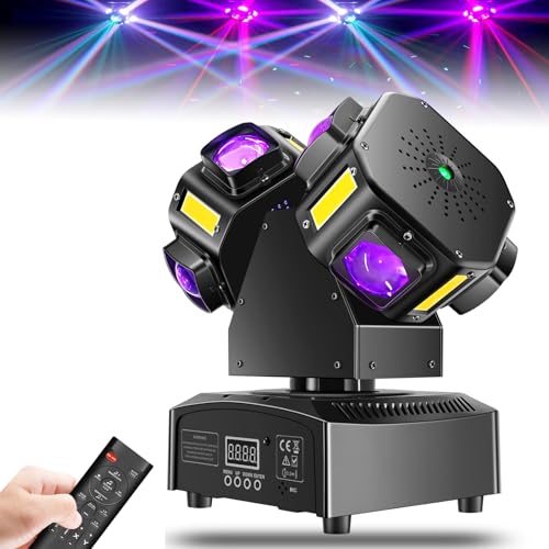 Double Head 4-in-1 RGB Moving Head DJ Light Dual Channel Independent Control RGB Beam Golden Strobe Effects Sound Activated DMX512 Stage Lights for DJ Bar Party Wedding Birthday Celebration