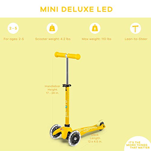Image of Micro | Mini Micro Deluxe LED Scooter 3 Wheels | Wheels with LED Lighting | Adjustable and Detachable Handlebar | Non-Slip | Boys and Girls | 2-5 Years