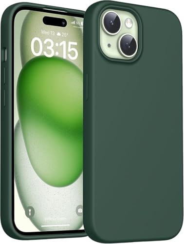 Image of DIZORO Compatible for iPhone 15 Plus Camera Protection Case 6.7, Slim Liquid Silicone 3 Layers Full Covered Soft Gel Rubber Phone Case Protective Cover 6.7 Inch - Forest Green