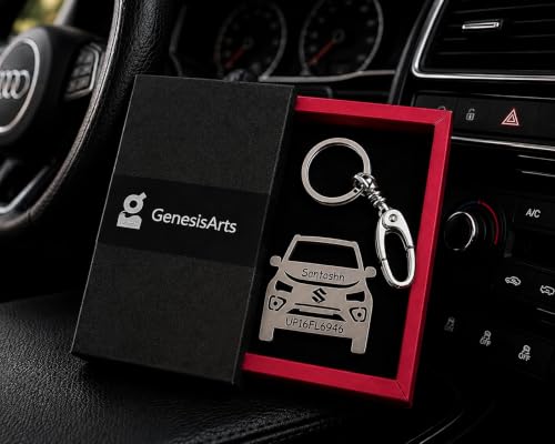 Image of Personalized Stainless Steel Key Chain /Key Ring | Durable, Compatible with All Models | Customized Car Number Plate | Ideal Gift for Him (Silver)