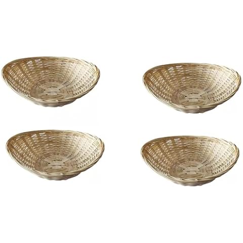 LONG XIN SERIES 4 Pcs 8.6"x6.7"x2.5" All-Purpose Rustic Oval Display Basket Bamboo Handmade Basket Cover