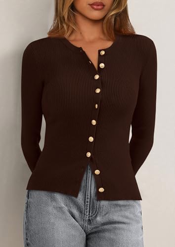 PRETTYGARDEN Womens 2025 Fall Cardigan Sweaters Lightweight Long Sleeve Button up Ribbed Knit Tops Winter Fashion Clothes4