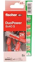 fischer Duopower 8 x 40 mit Schraube – 8U, Wanddübel aus verschiedenen Materialien, geeignet zum Aufhängen von Fahrrädern, Bildern, Schränken, Fernsehhalterungen, Regalen, Möbeln.