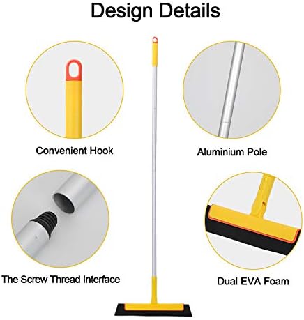 Amazon Brand - Umi Floor Squeegee Long Adjustable Handle Foam Broom Perfect for Shower Bathroom Kitchen Home Tile Pet Hair Fur Floor Marble Glass Window Water Cleaning Anti-Static Household