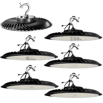 Lightdot 250W LED High Bay Light 35000lm (Eqv.1000W HPS) Commercial Bay Lighting, AC100-277V UFO LED High Bay Shop Light, 5000K High Bay LED Light with Plug -6Pack 5Yrs Warranty