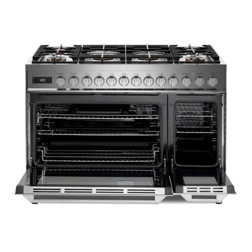 Image of Verona 48 inch Ultima Collection Dual Fuel Range with 6 Brass Sealed Burners, 5.8 cu. ft. Oven Capacity, Digital Clock in Stainless Steel