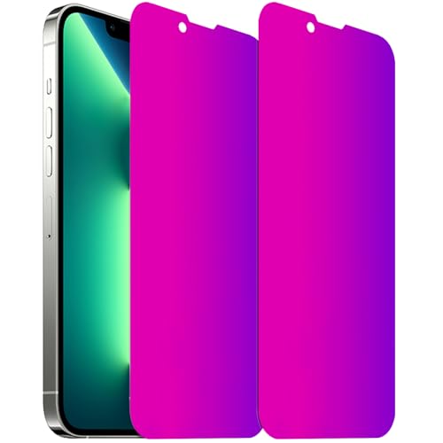 BWEDXEZ 2 Pack Anti-Blue Privacy Tempered Glass for iPhone 13 Pro Max/iPhone 14 Plus Anti-Spy Screen Protector Film Electroplated Gradient Colorful 6.7 inch
