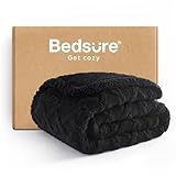 Bedsure Gentlesoft Sherpa Fleece Blanket Twin Size for Bed - Fluffy & Cozy Cable Jacquard Tufted for Women Gift, Thick and Warm Christmas Blanket for Winter, Black, 60x80 Inches