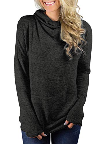 Unidear Womens Cowl Neck Sweatshirt Plain Raglan Long Sleeve Casual Fall Tunic Tops with Pockets #1Black M