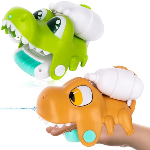 ArtCreativity Squirt Gun for Wrist - Set of 2 Small Squirt Guns for Kids - Animal Squirt Toys - 1 Crocodile and 1 T-Rex Design - Water Squirt Toy for Kids - Squirt Guns for Bath or Outdoor Summer Fun