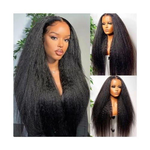 Perruque cheveux humains Yaki 13x4 Lace Frontal transparente cheveux brésiliens Remy