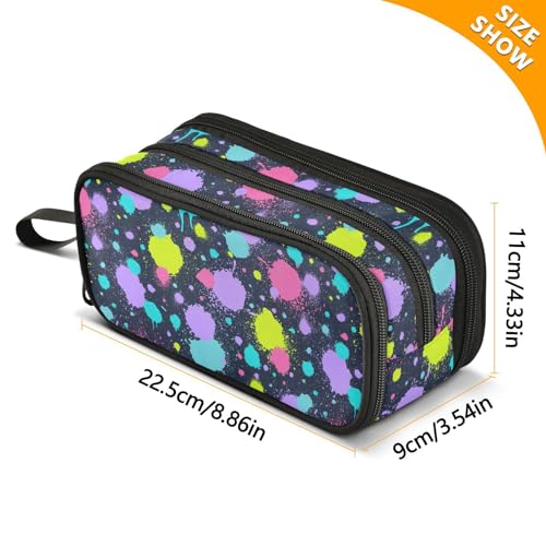 Image of Pencil Case Paint Splatter Print 3 Compartments Pencil Pouch | Big Capacity,Aesthetic,Organizer Markers,Pencil Box,,Boys,Girls,Adults,Students,Back to School Season,Gift