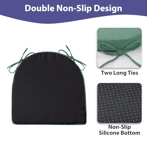 Image of IPYNBAP Chair Cushions for Dining Chairs, Kitchen Chair Cushions, 16'' x 16'' x 2'', Non Slip Indoor Seat Cushions, Chair Pads for Dining Chairs with Ties & Removable Cover, Set of 4, Dark Green