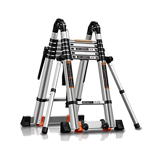 Escalera telescópica de extensión, escalera de aluminio resistente con marco en A para uso doméstico e ingeniero, capacidad de 330 libras