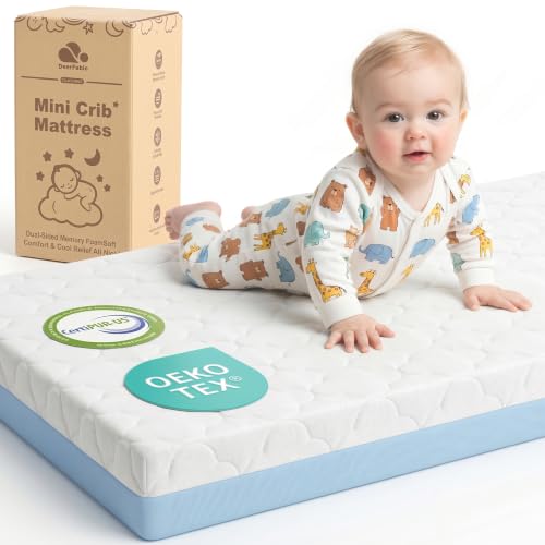 Image of Pack and Play Mattress, Dual Sided Memory Foam 38x26x3 Inch, Blue