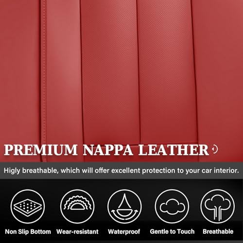 Image of Coverado Rear Seat Covers, Faux Leather Car Seat Cover Back Seat, Dog Back Seat Cover, Red Backseat Car Covers, 3-Pieces Waterproof Seat Covers, Universal Car Seat Protector Fit Most Cars