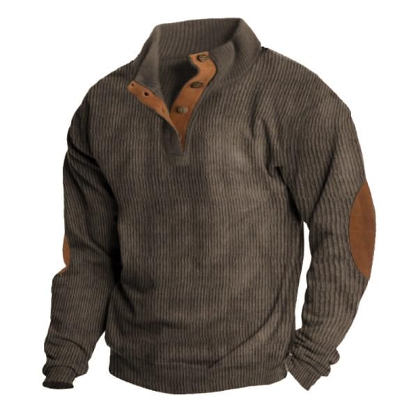 DMGYCK Men's Pullover Sweatshirts Long Sleeve Shirts Casual Thermal Loose Fit Button Up Pullovers S-3XL (Color : Brown, Size : 2X-Large)