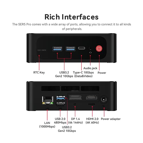 Image of Beelink Mini PC SER 5 Ryzen 5 5700U 8C /16T 8MB Cache,Up to 4.3GHz,16GB RAM 500GB NVME SSD, 4K Triple Display by HDMI and Type-C, WiFi 6, Bluetooth5.2, Zoom, PXE, Micro pc Gaming Computer