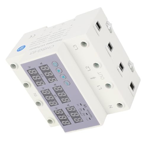 63A Trifase Voltmetro Amperometro su Guida DIN Protezione Sovracorrente Sovratensione Automatica Protezione Sovracorrente Stabilizzatore di Corrente per Protezione Domestica (63A)