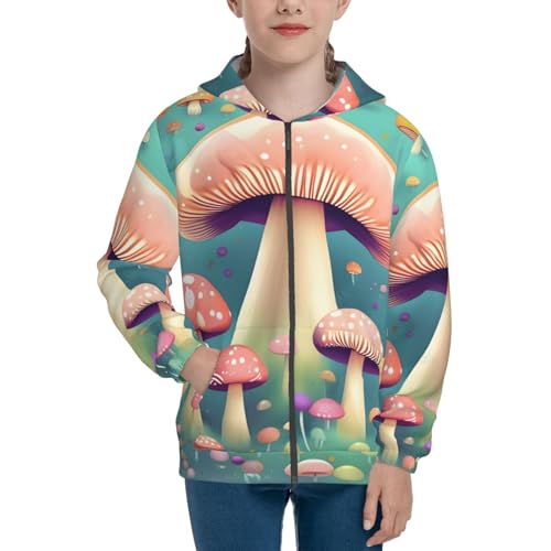Pretty little mushrooms Print Girls Athletic Zip Up Hoodies,Sweatshirts with Pockets Long Sleeve Hooded Jackets, for 7-18 Y2