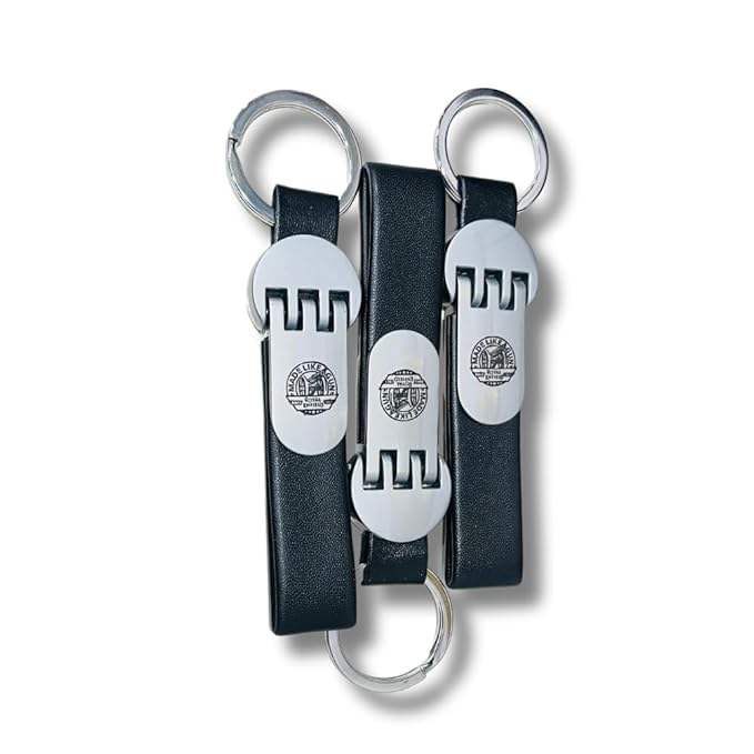 Image of RE Emblem Dual Logo PU Leather Keyring durable Key Holder with Dedicated Keychain - Black