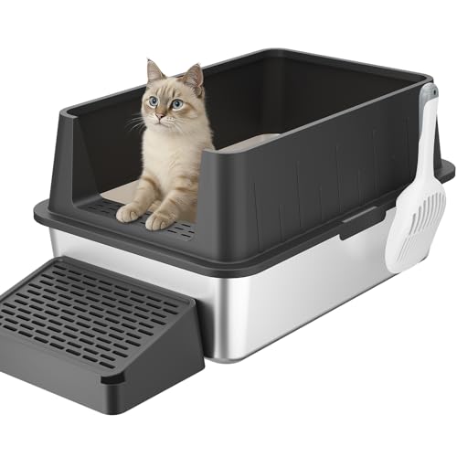 Lifewit 28L Katzenklo Edelstahl Katzenklo Offen 60x40x30 cm mit Schaufel & Pedal, katzentoilette XXL katzenklo groß ohne Deckel für große Katzen,...