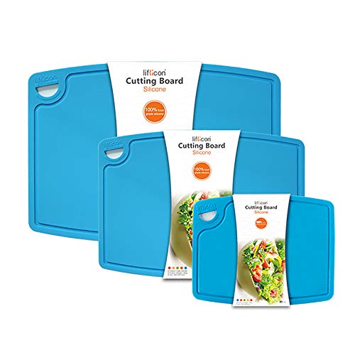 Liflicon Silicone Thick Cutting Boards Mats Set of 3pcs Foldable
