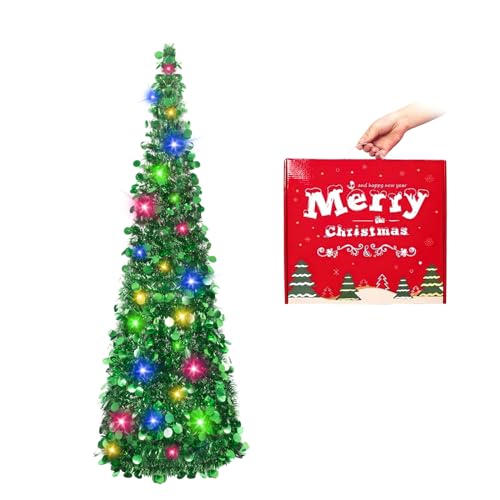 Sapin Noël 8 modes lumières 5FT pencil tinsel artificiel vert