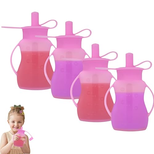 Image of Reusable Food Pouches, Reusable Pouches for Toddlers Silicone Juice Bags with Straws, Suitable for Fruit Puree, Yogurt, 4.78oz, 4Pack，Purple