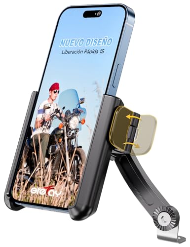 Grefay Soporte Movil Moto Soporte Movil Scooter Desmontaje Rápido 1S Soportes Teléfono Espejo Retrovisor Motocicleta con 360 ° Giratorio ​​para Teléfonos de 3.5-7.0 Pulgadas