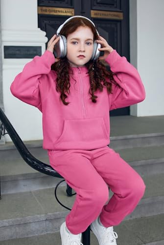 Image of Arshiner Girls 2 Piece Outfits Sweatsuit Half Zip Sweatshirt and Sweatpants | Fall Winter, Drop Shoulder Long Sleeve, Thumbhole Hoodies, with Sweatpant, Jogger Set, Sweat Set, Tracksuits with Pockets