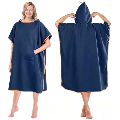 YULONGWU Poncho de Bain Adulte, Poncho de Plage Femme Homme, Serviette de Plage pour se Changer avec Capuche, Serviette Microfibre Plage, Peignoir de Bain pour...