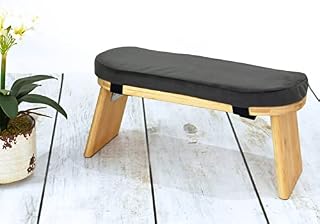 Meditation Bench - Bamboo with Grey, Soft Velvet Cushion - Sturdy, Foldable Design for Prayer and Relaxation - Complete with Deep Green Sleeping Mask - Clear Huku