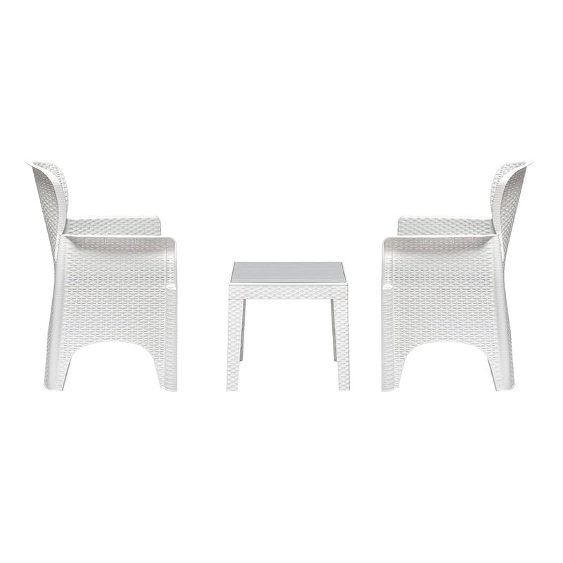 Image of Nilkamal Breeze 2 Seater Balcony Sofa Set with Square Center Table with Toughened Glass|Indoor & Outdoor Furniture|Patio Chair Two Seater, Perfect for Gardens,Restaurants,Terraces, Milky White & Grey