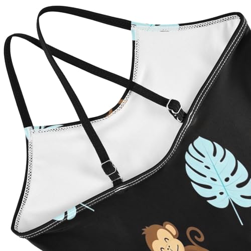 Kids Swim Suits Beach Bathing Suits Girls 3-10 Y with Adjustable Shoulder Strap, Cute Cartoon Monkeys Black4