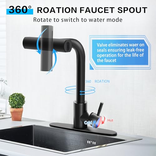 Stainless Steel Modern Kitchen Faucet with Soap Dispenser & 4 Modes Sprayer