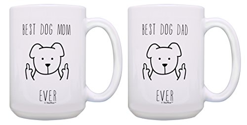 ThisWear Best Dog Mom Ever & Best Dog Dad Ever 2 Pack 15oz Ceramic Coffee Mug Set