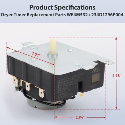 Image of WE4M532 TMD1FM07 Dryer Timer Replacement, Replaces 234D1296P004, WE4M362, WE04M0532, Genuine OEM Quality, Fits GE Hotpoint Dryers, Easy to Install, 2-Year Warranty