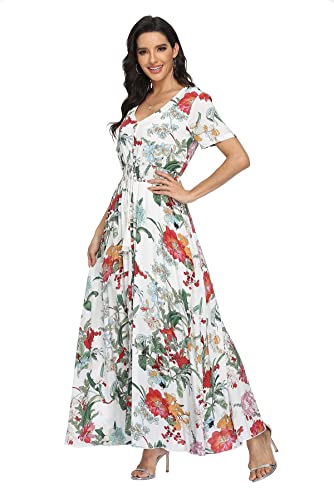 Image of VintageClothing Women's Floral Maxi Dresses Boho Button Up Split Summer Casual Long Dress Beach Party Dress