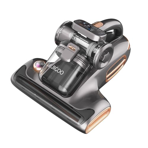 JIGOO Aspirador Acaros, 700W Aspiradora Antiacaros y 15Kpa Aspiración al vacío, Pantalla Inteligente, Sensor de ácaros, Poco Ruido, Calienta y Seca rápidamente colchones, Ropa de Cama y sofás