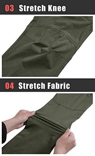 Tacvasen Men's Hiking Pants Quick-Dry Water-Resistant 8 Pockets Stretch Pants Green, 38 #TOP5