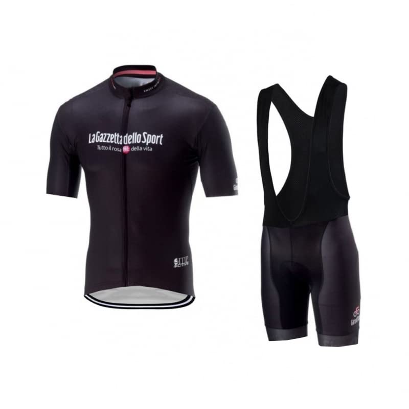 SGCIKER Tour of Italia Pro Team nero maglia da ciclismo set for uomini, manica corta abbigliamento ciclismo bici pantaloncini con bretelle set gel pad (4XL)