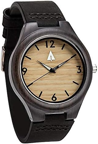 Treehut Mens Ebony Wooden Watch with Genuine Analo