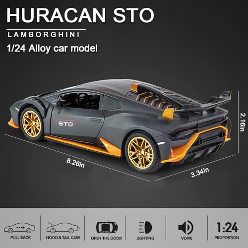 Image of Compatible for 1:24 Lambarghini Huracan Toy Car Model, Diecast Collectible Pull Back Model Car with Sound and Light, Toy Gift Vehicles for Adults Kids Boys Girls (Black)
