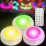 LED Color Changing Pumpkin Lights with Timer Control, Colored Puck Light Battery Operated, 16 Multi Colors LED Cabinet Light, Under Counter Lights, Valentine Day Holiday RGB Decoration Candles