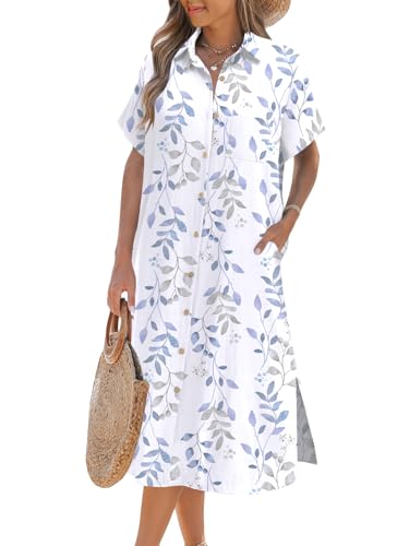 Image of Zeagoo Women Dresses Summer Casual Short Sleeve Button Down Shirt Dresses 2026 Beach Cover Up with Pockets