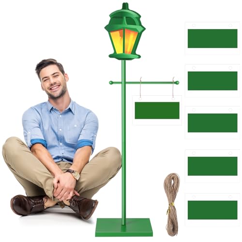Colingmill 3.3 Ft Green Street Sign Lamp Post Large Wooden Lamp Post with Street Sign Card Street Party Supplies for Toy Decor Friend Birthday Street Party Decoration