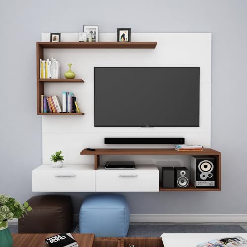 Image of WOODBUZZ Vincent Wall Mount TV Panel | Up to 55 Inch TV | Frosty White