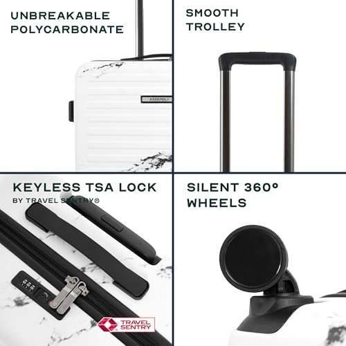 Image of Assembly Trolley Bags Set of 2- Cabin Small + Check-in Medium with TSA Locks & 8 Spinner Wheels, Polycarbonate Hard Shell Trolley Bag Set for Business Travel & Vacations, Marble, 20+24 Inch